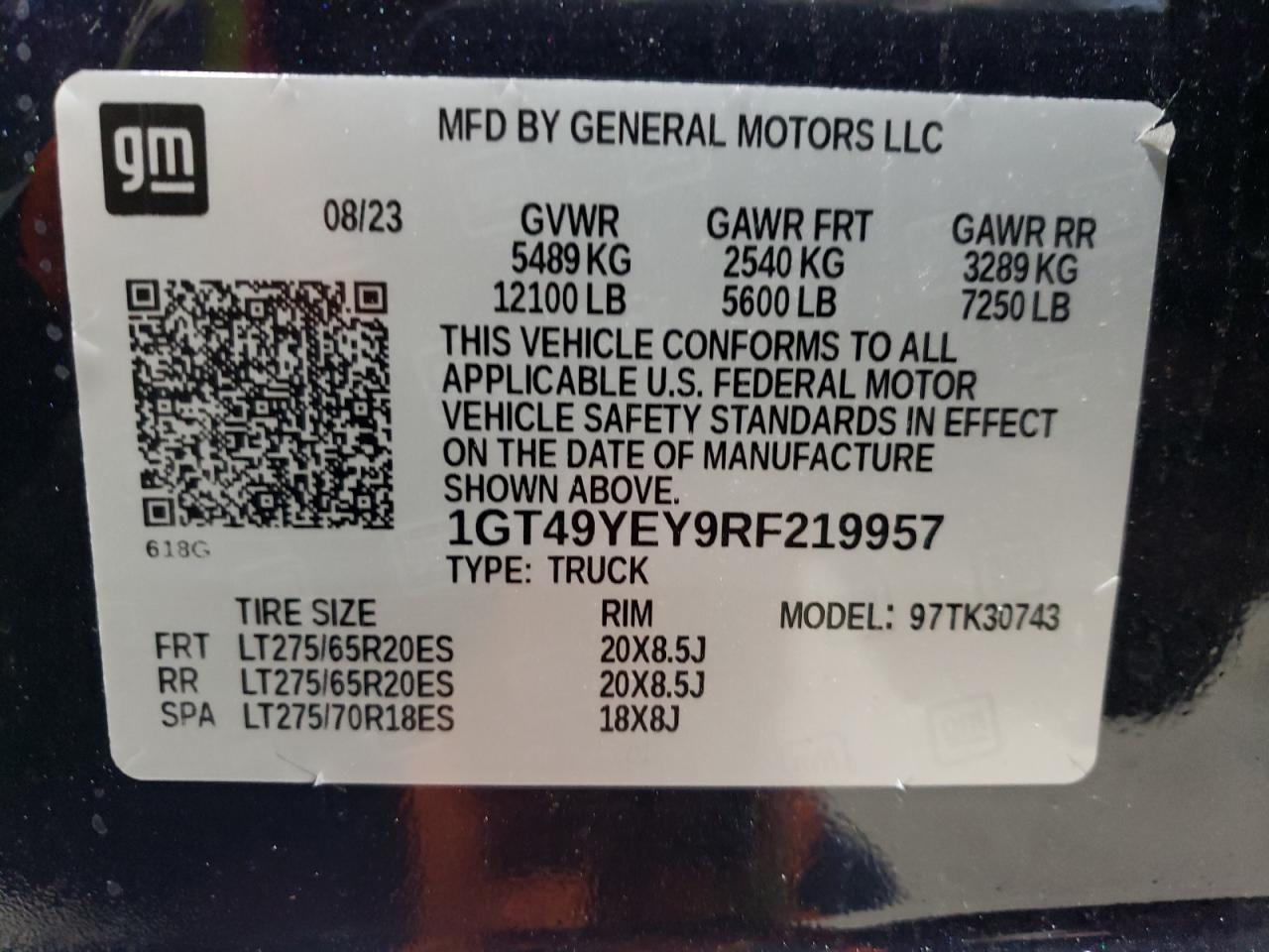 2024 GMC SIERRA K3500 DENALI ULTIMATE VIN:1GT49YEY9RF219957