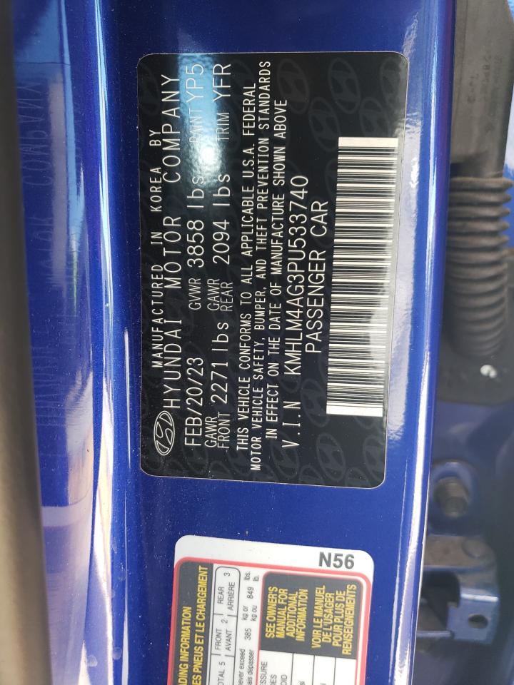 2023 HYUNDAI ELANTRA SEL VIN:KMHLM4AG3PU533740