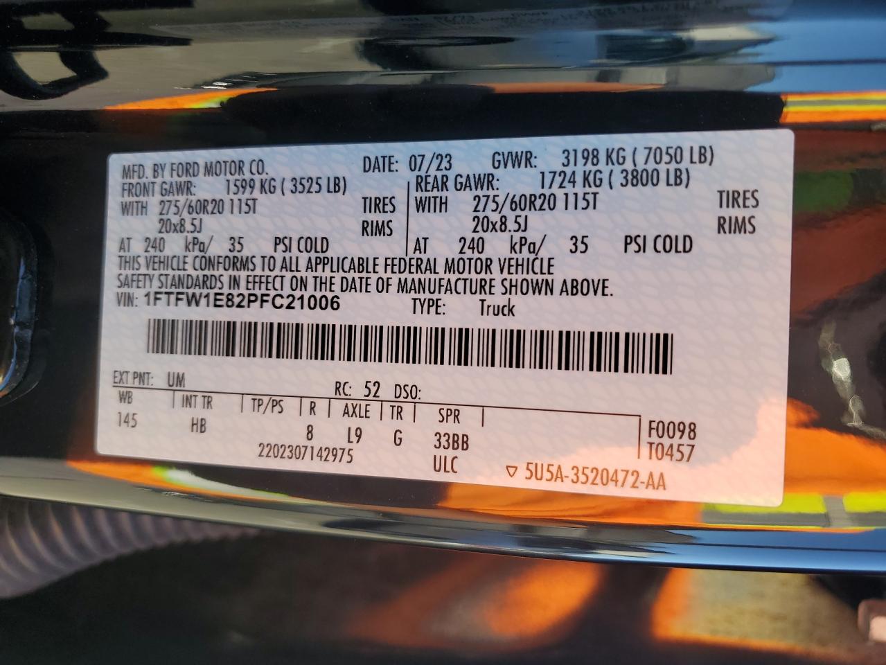 2023 FORD F150 SUPERCREW VIN:1FTFW1E82PFC21006