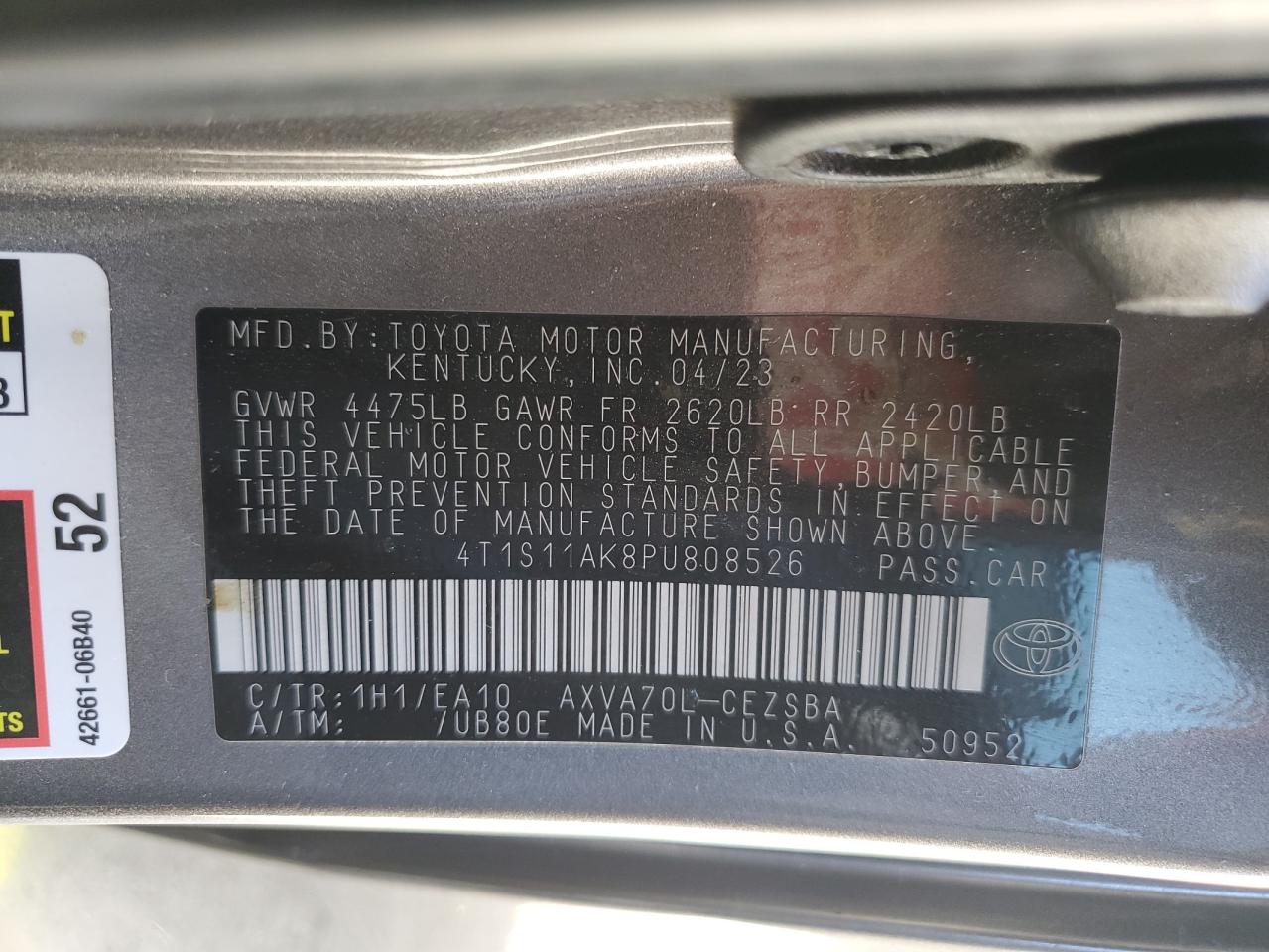 2023 TOYOTA CAMRY SE NIGHT SHADE VIN:5TDZA23C84S056647