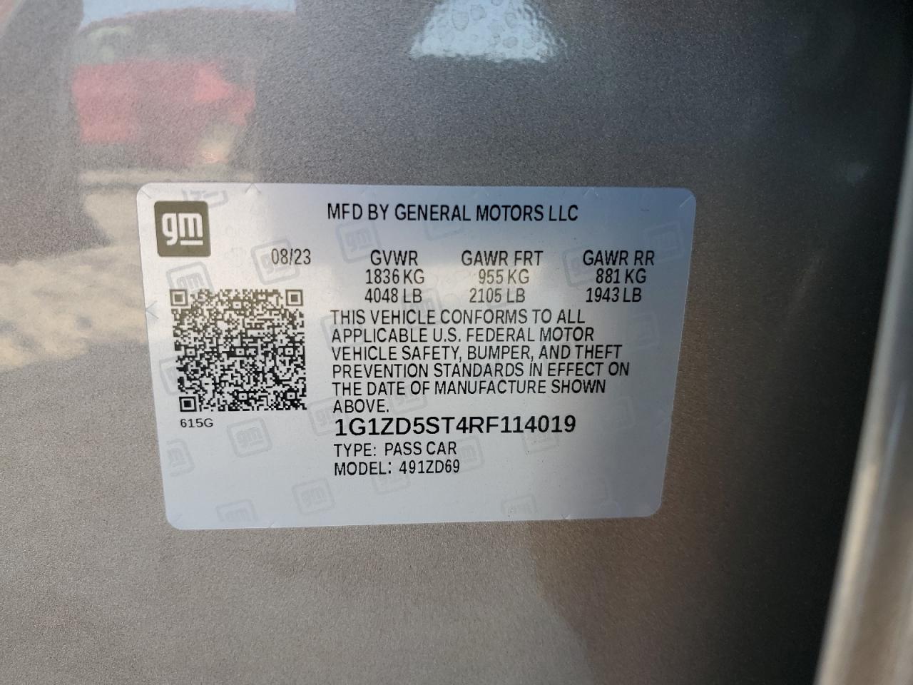 2024 CHEVROLET MALIBU LT VIN:1G1ZD5ST4RF114019