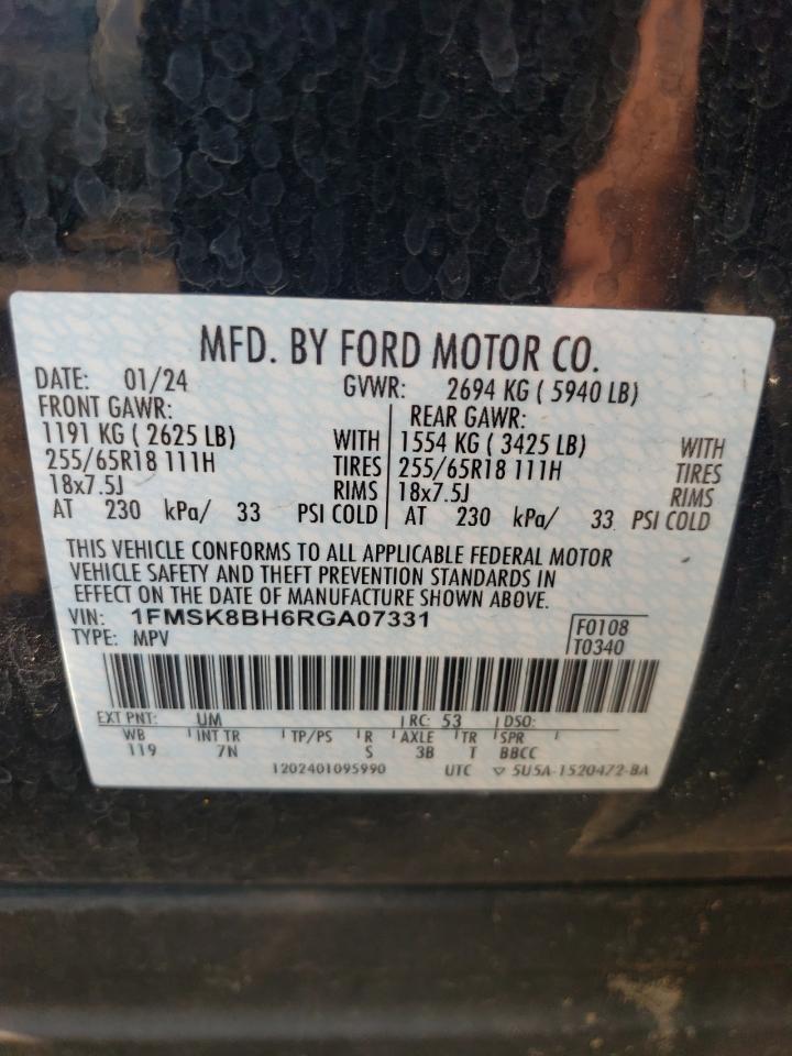 2024 FORD EXPLORER VIN:1FMSK8BH6RGA07331