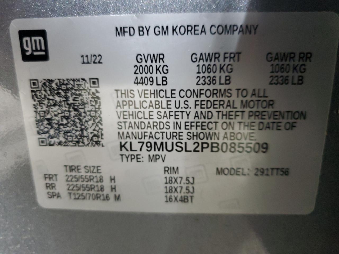 2023 CHEVROLET TRAILBLAZER RS VIN:KL79MUSL2PB085509