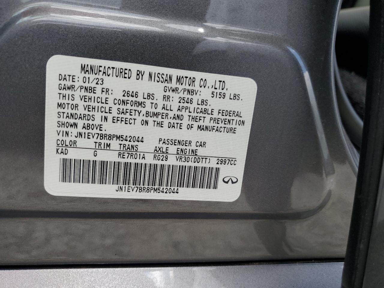 2023 INFINITI Q50 LUXE VIN:JN1EV7BR8PM542044