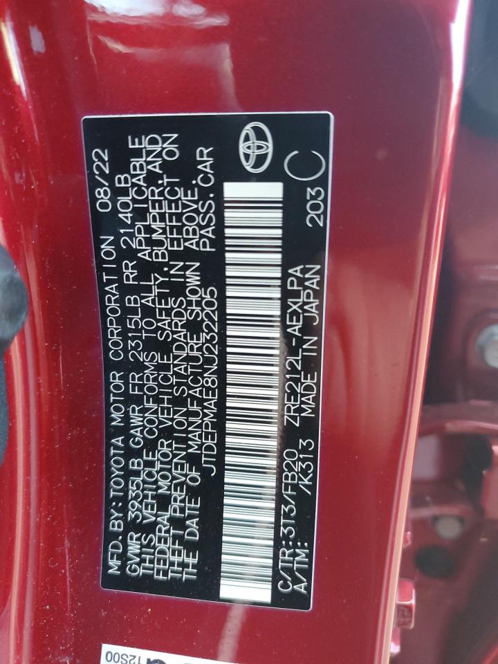 2022 TOYOTA COROLLA LE VIN:JTDEPMAE8NJ232205