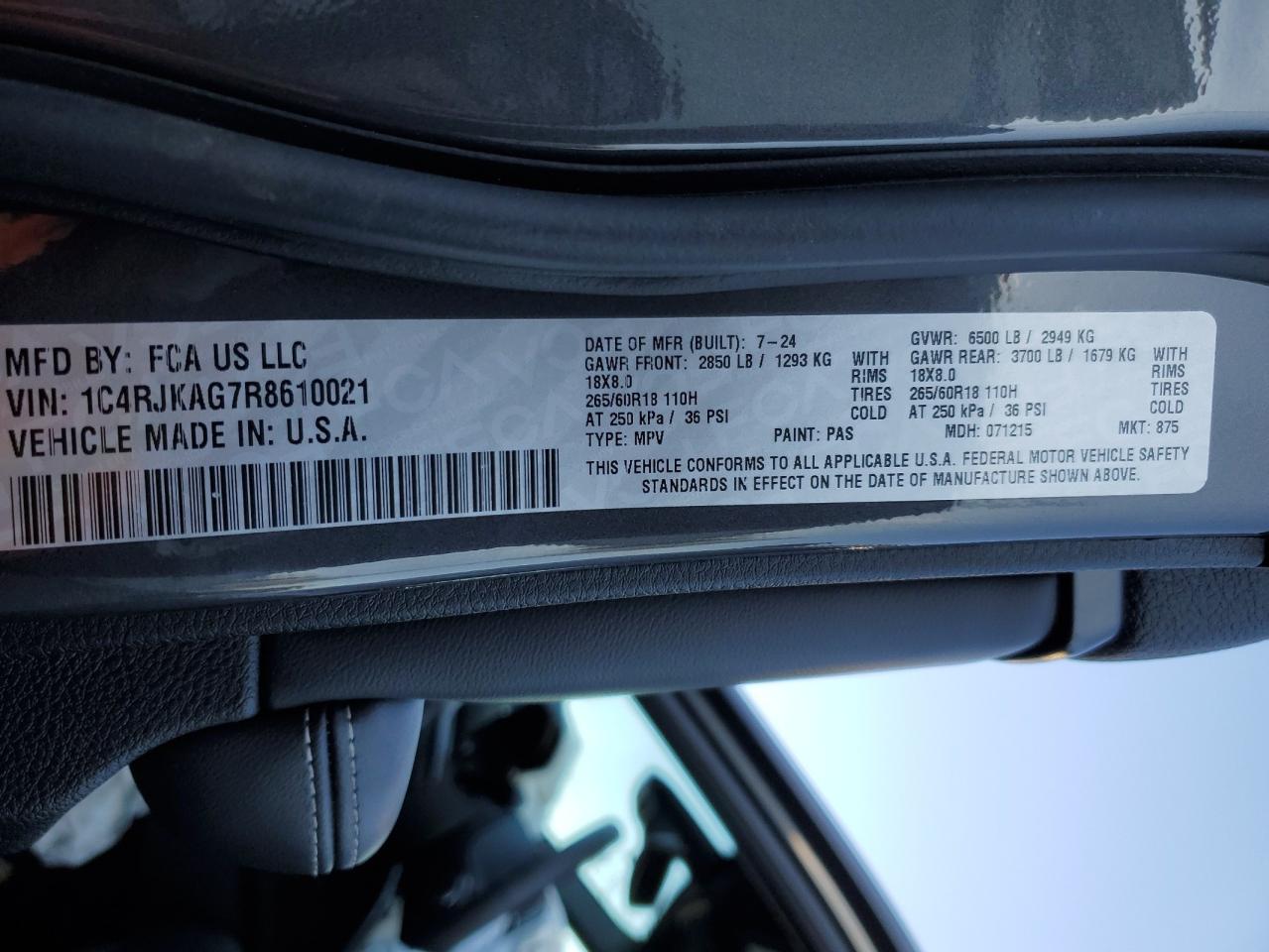 2024 JEEP GRAND CHEROKEE L LAREDO VIN:1C4RJKAG7R8610021
