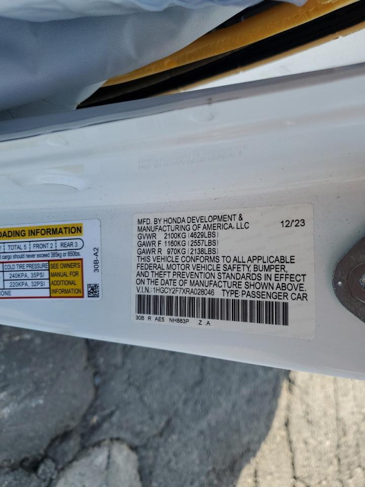 2024 HONDA ACCORD HYBRID SPORT-L VIN:1HGCY2F7XRA028046