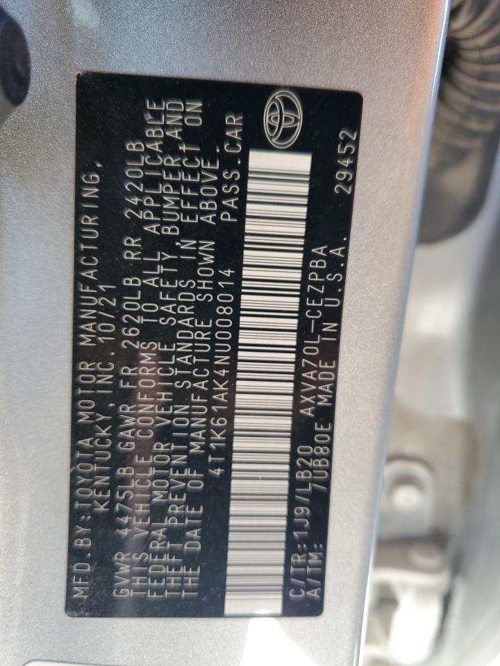 2022 TOYOTA CAMRY XSE VIN:4T1K61AK4NU008014