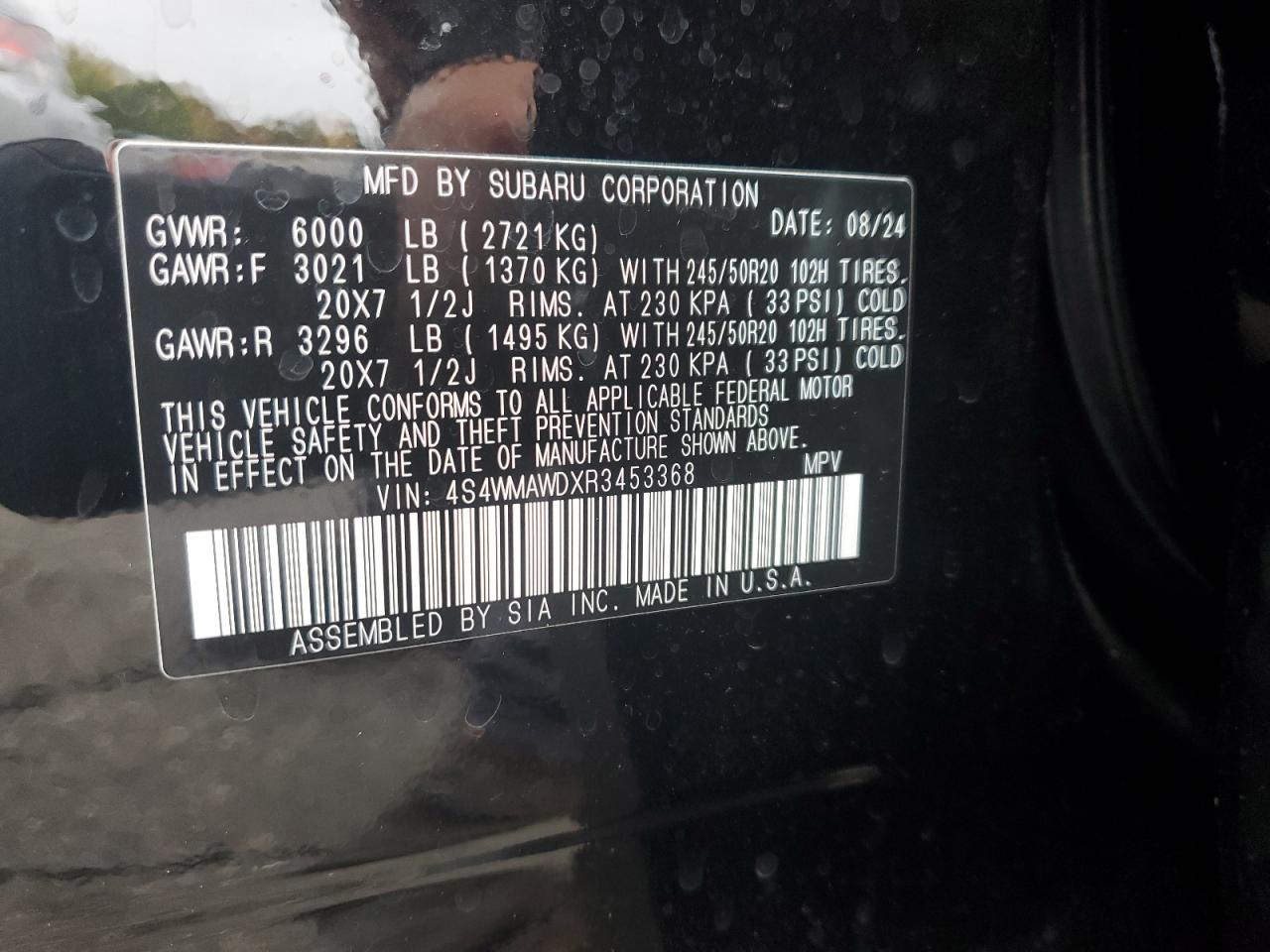 2024 SUBARU ASCENT TOURING VIN:4S4WMAWDXR3453368