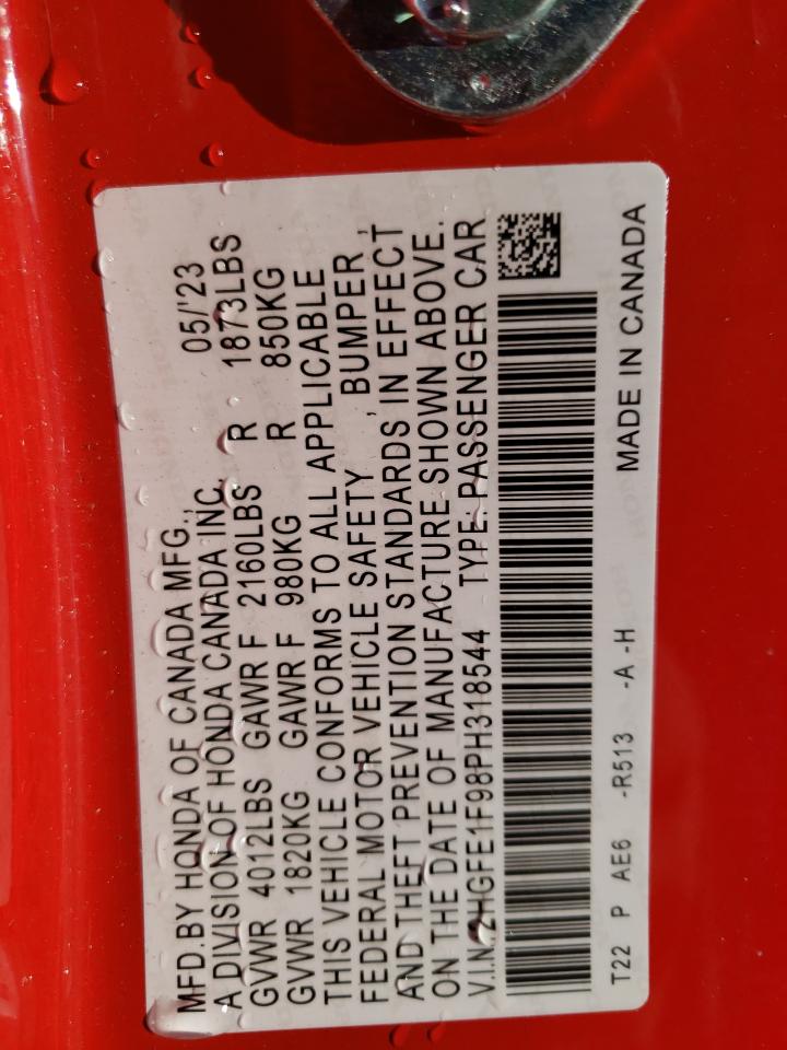 2023 HONDA CIVIC TOURING VIN:2HGFE1F98PH318544