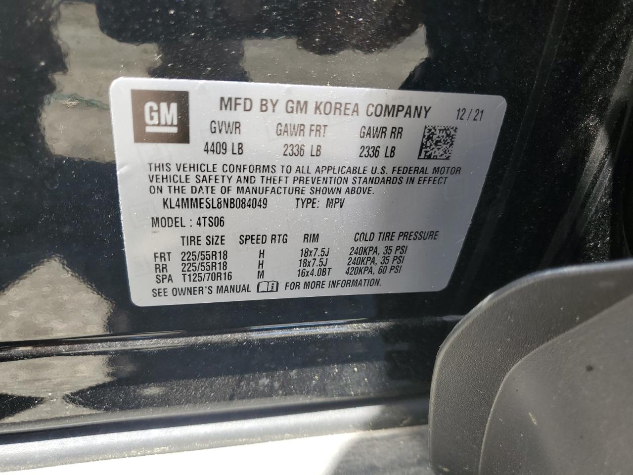 2022 BUICK ENCORE GX SELECT VIN:KL4MMESL8NB084049