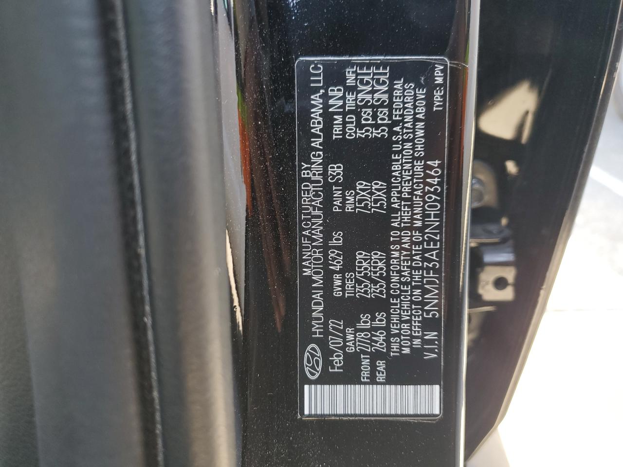 2022 HYUNDAI TUCSON SEL VIN:5NMJF3AE2NH093464