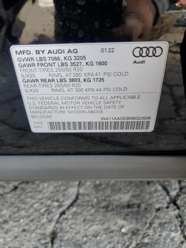2022 AUDI E-TRON SPORTBACK PREMIUM VIN:WA11AAGE8NB022696