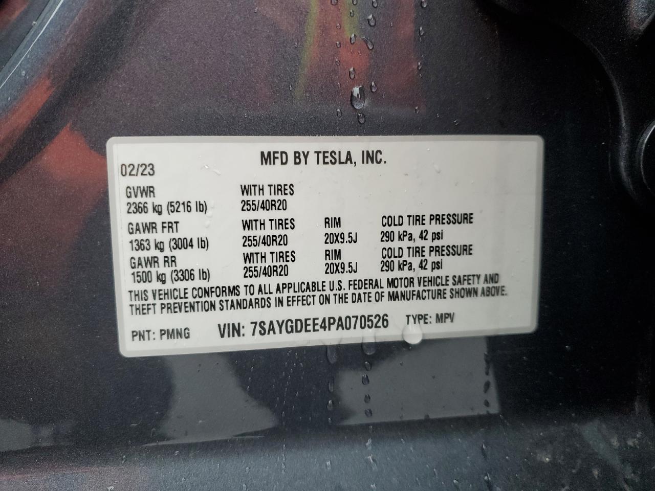 2023 TESLA MODEL Y VIN:7SAYGDEE4PA070526