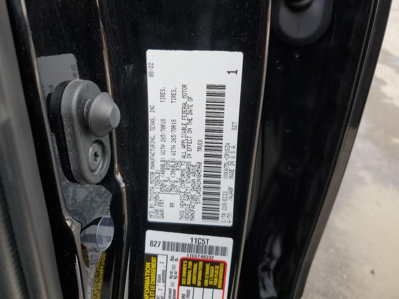 2022 TOYOTA TUNDRA DOUBLE CAB SR VIN:5TFLA5DA1NX045960