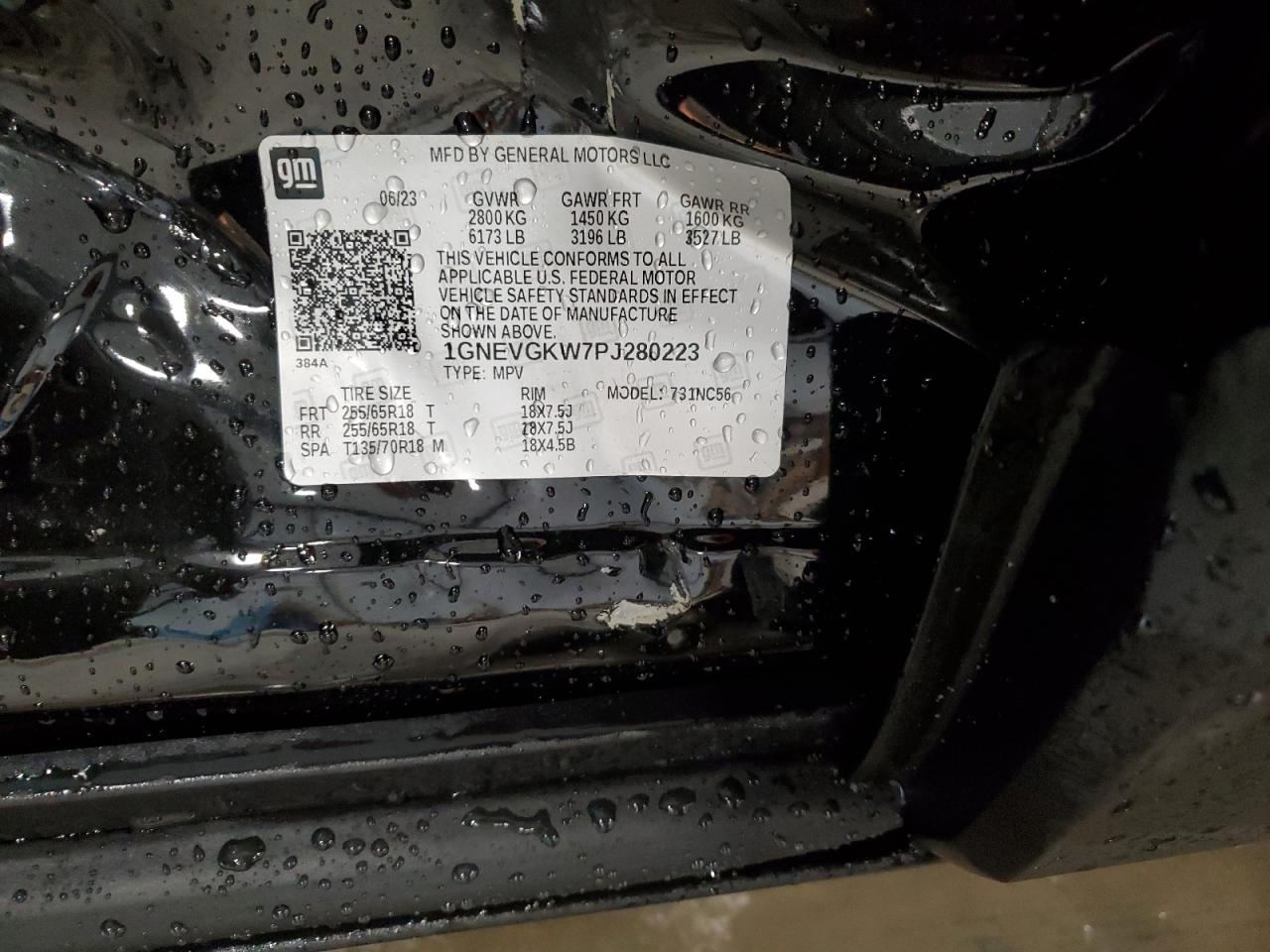 2023 CHEVROLET TRAVERSE LT VIN:1GNEVGKW7PJ280223