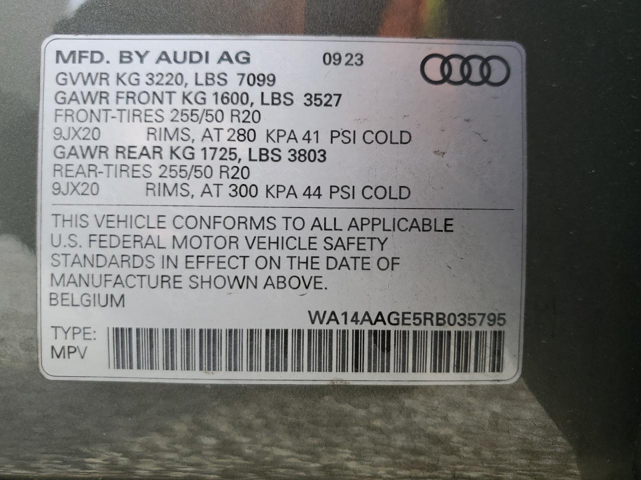 2024 AUDI Q8 E-TRON PREMIUM VIN:WA14AAGE5RB035795