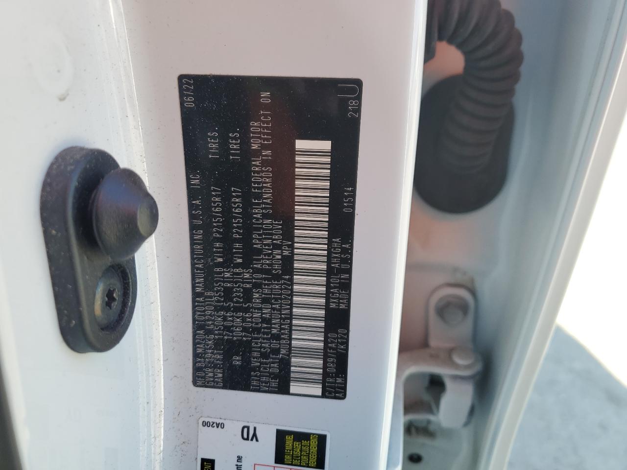 2022 TOYOTA COROLLA CROSS LE VIN:7MUBAAAG1NV020274