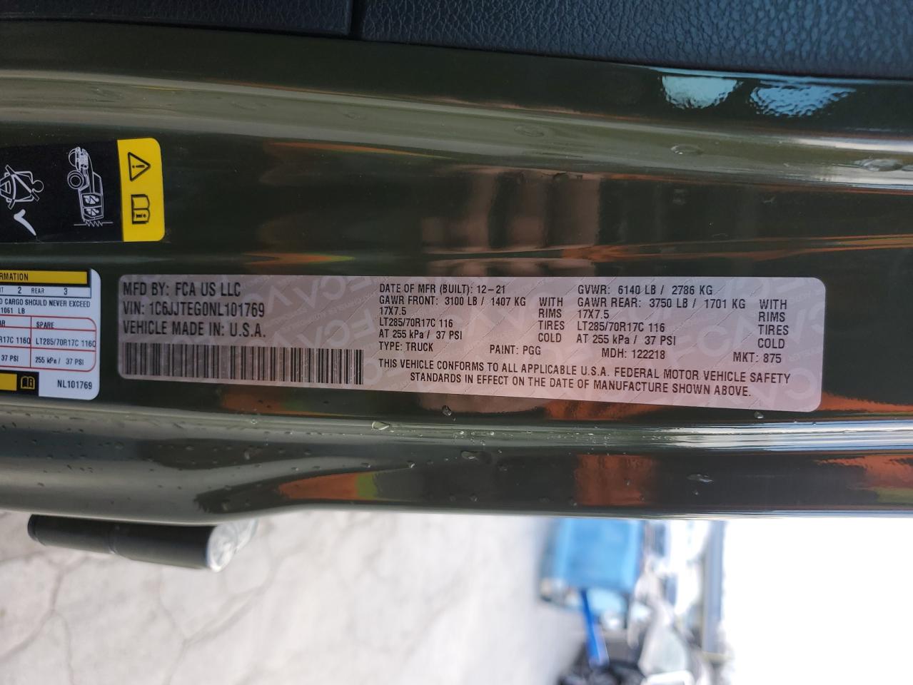 2022 JEEP GLADIATOR MOJAVE VIN:1C6JJTEG0NL101769