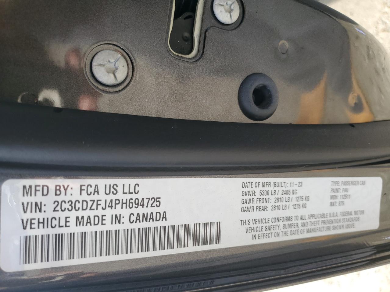 2023 DODGE CHALLENGER R/T SCAT PACK VIN:2C3CDZFJ4PH694725