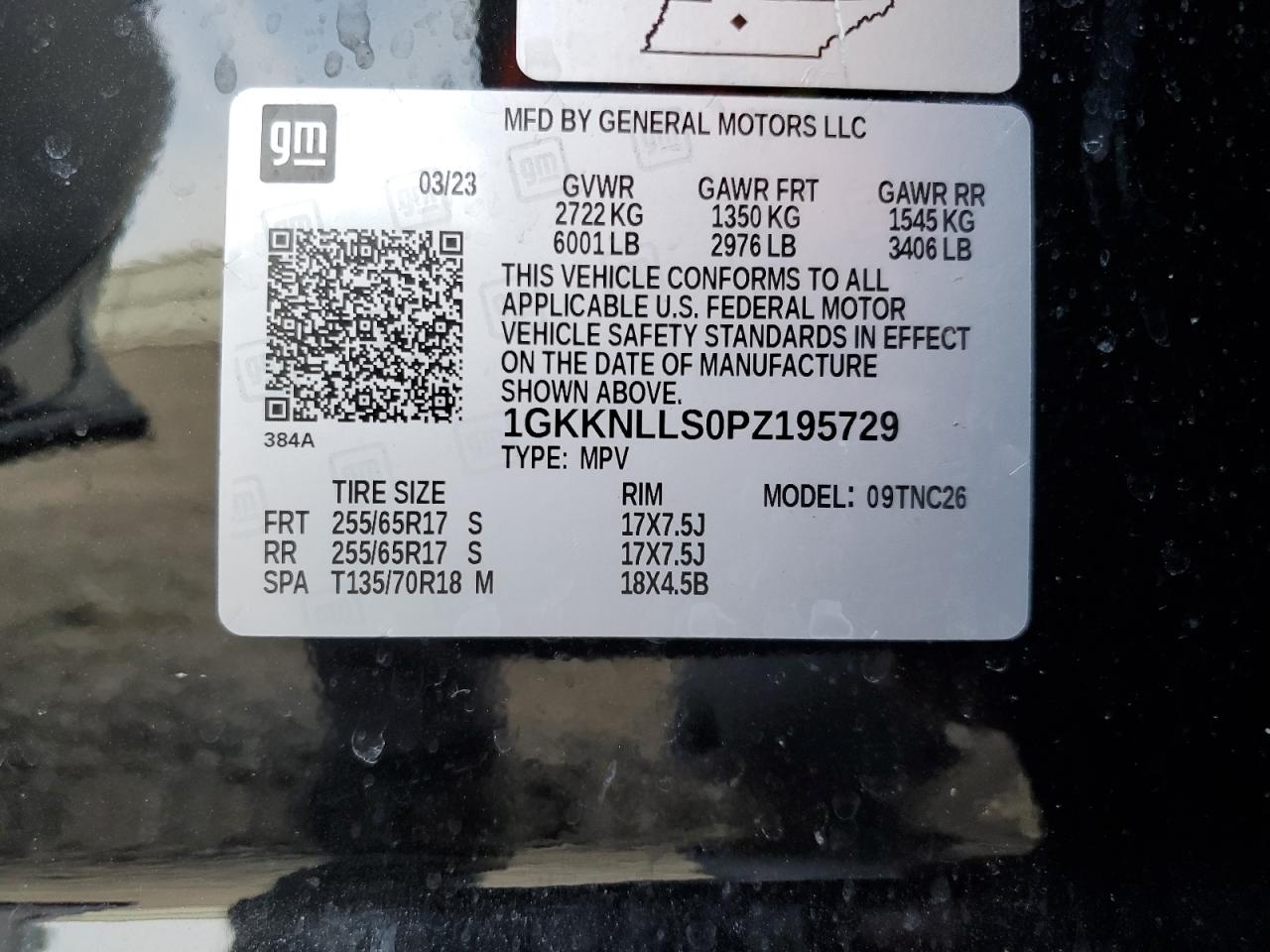 2023 GMC ACADIA AT4 VIN:1GKKNLLS0PZ195729