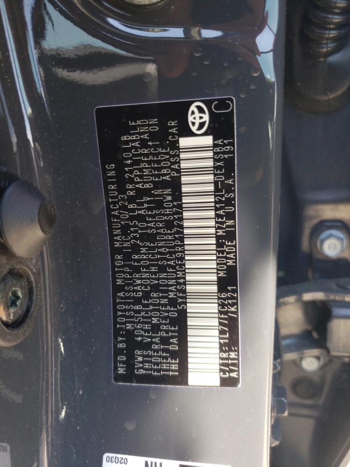 2024 TOYOTA COROLLA SE VIN:5YFS4MCE9RP172171