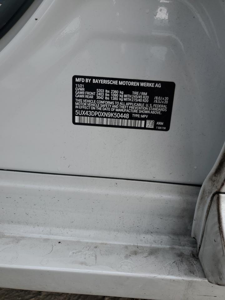 2022 BMW X3 SDRIVE30I VIN:5UX43DP0XN9K50448