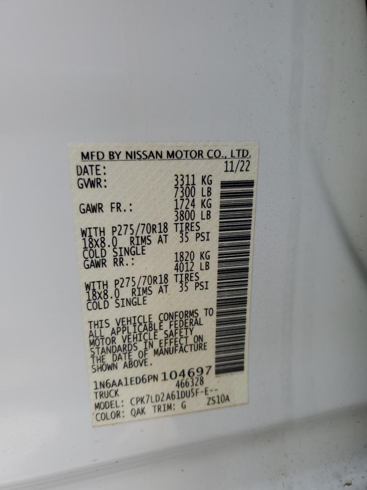 2023 NISSAN TITAN SV VIN:1N6AA1ED6PN104697