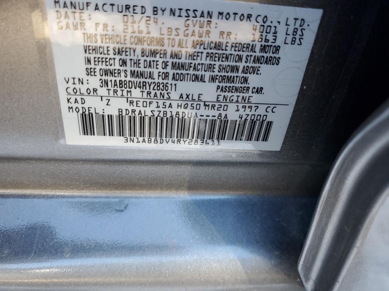 2024 NISSAN SENTRA SR VIN:3N1AB8DV4RY283611