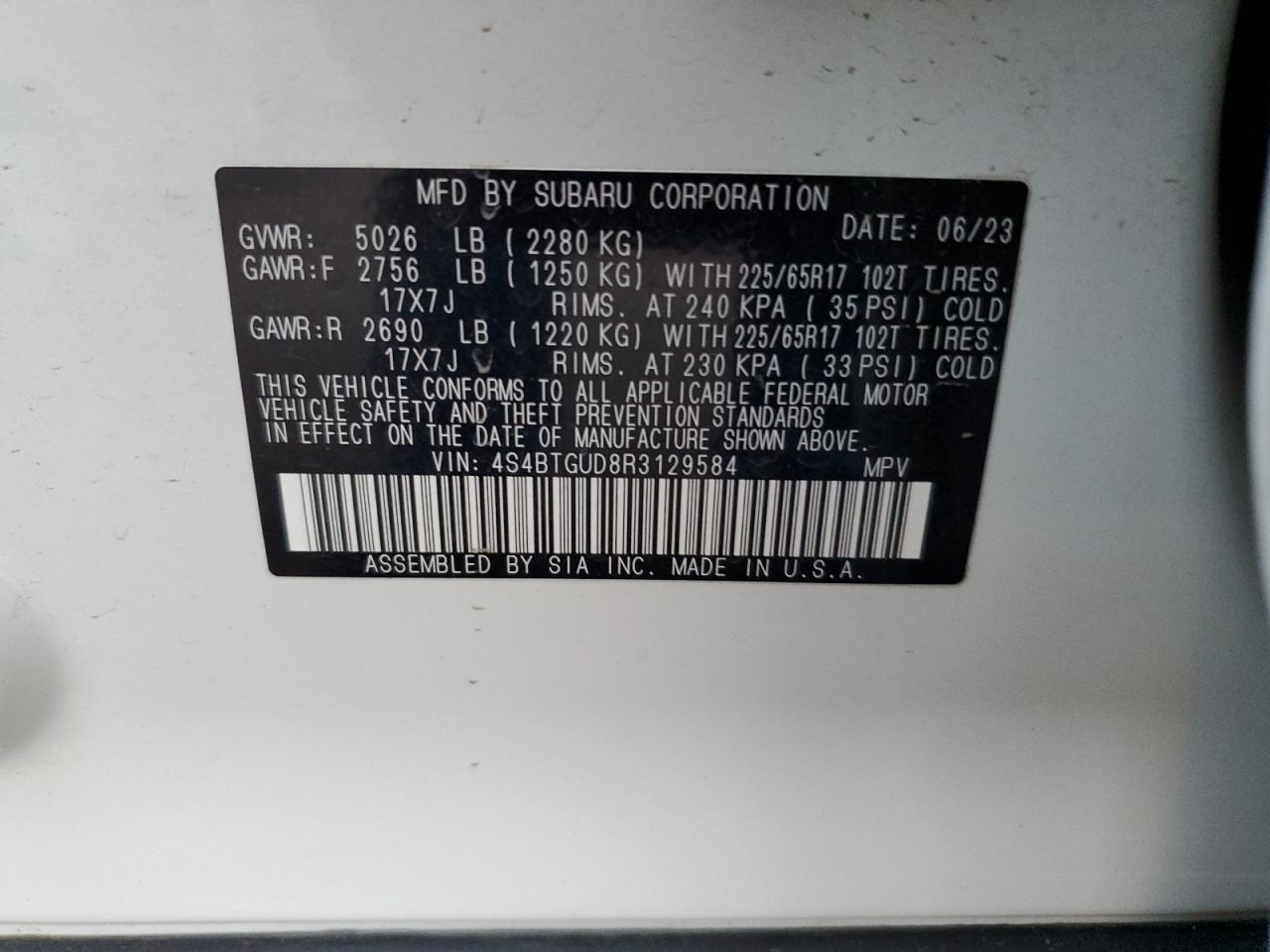 2024 SUBARU OUTBACK WILDERNESS VIN:4S4BTGUD8R3129584