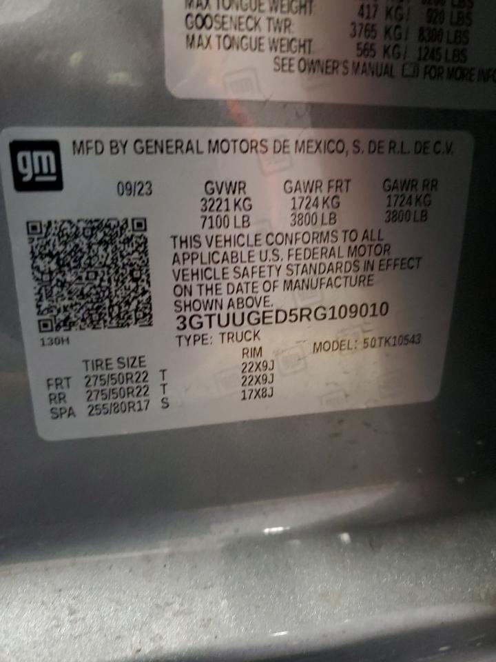 2024 GMC SIERRA K1500 DENALI VIN:3GTUUGED5RG109010