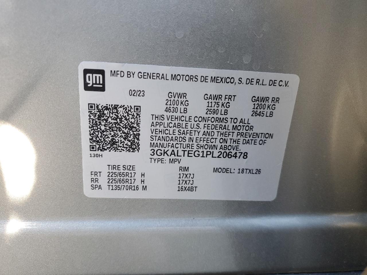 2023 GMC TERRAIN SLE VIN:3GKALTEG1PL206478