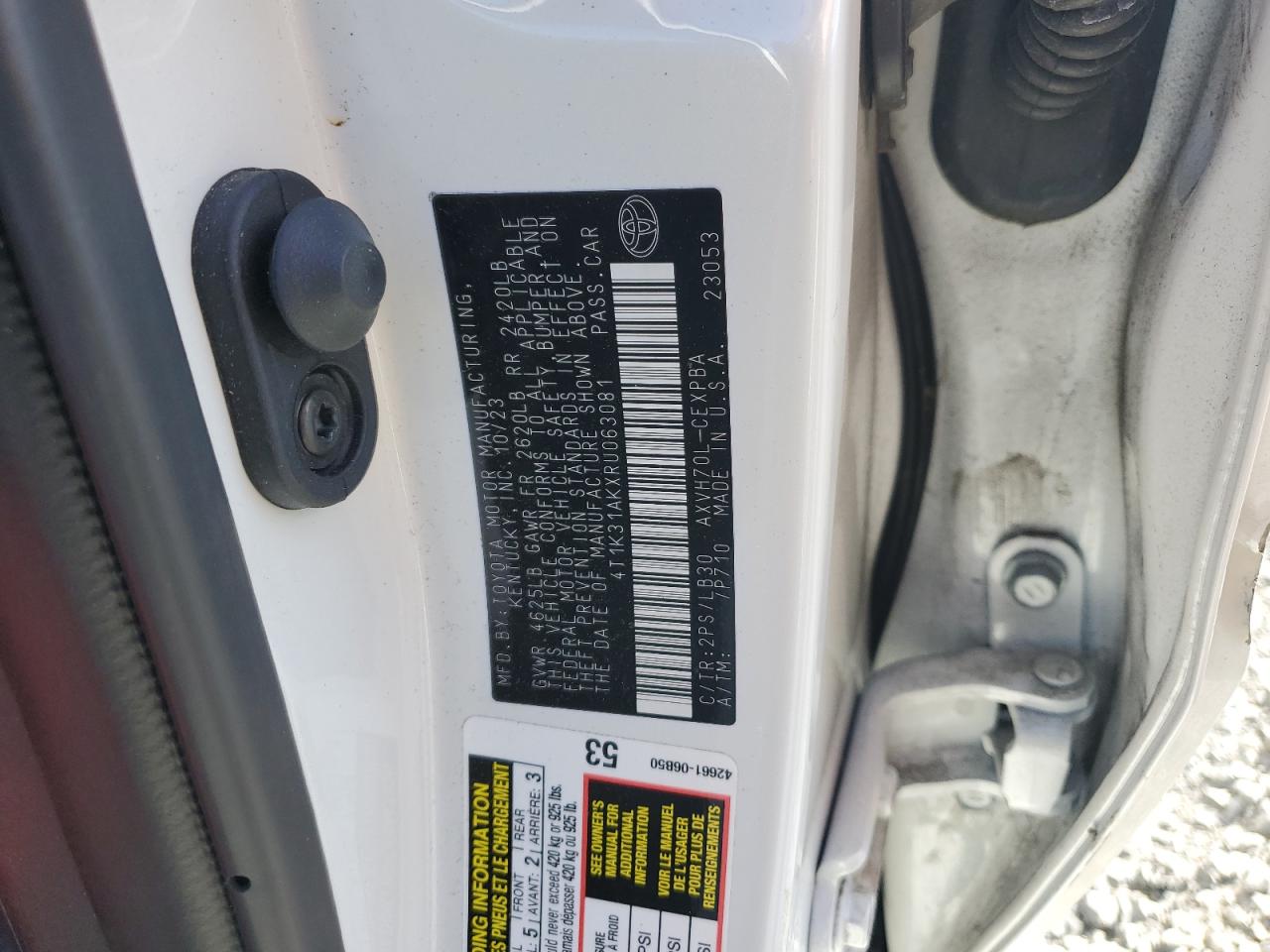 2024 TOYOTA CAMRY XSE VIN:4T1K31AKXRU063081