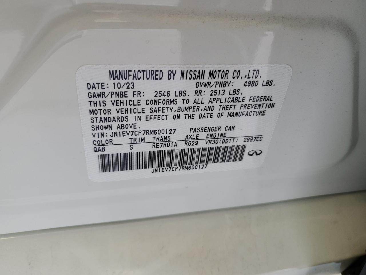 2024 INFINITI Q50 SENSORY VIN:JN1EV7CP7RM600127