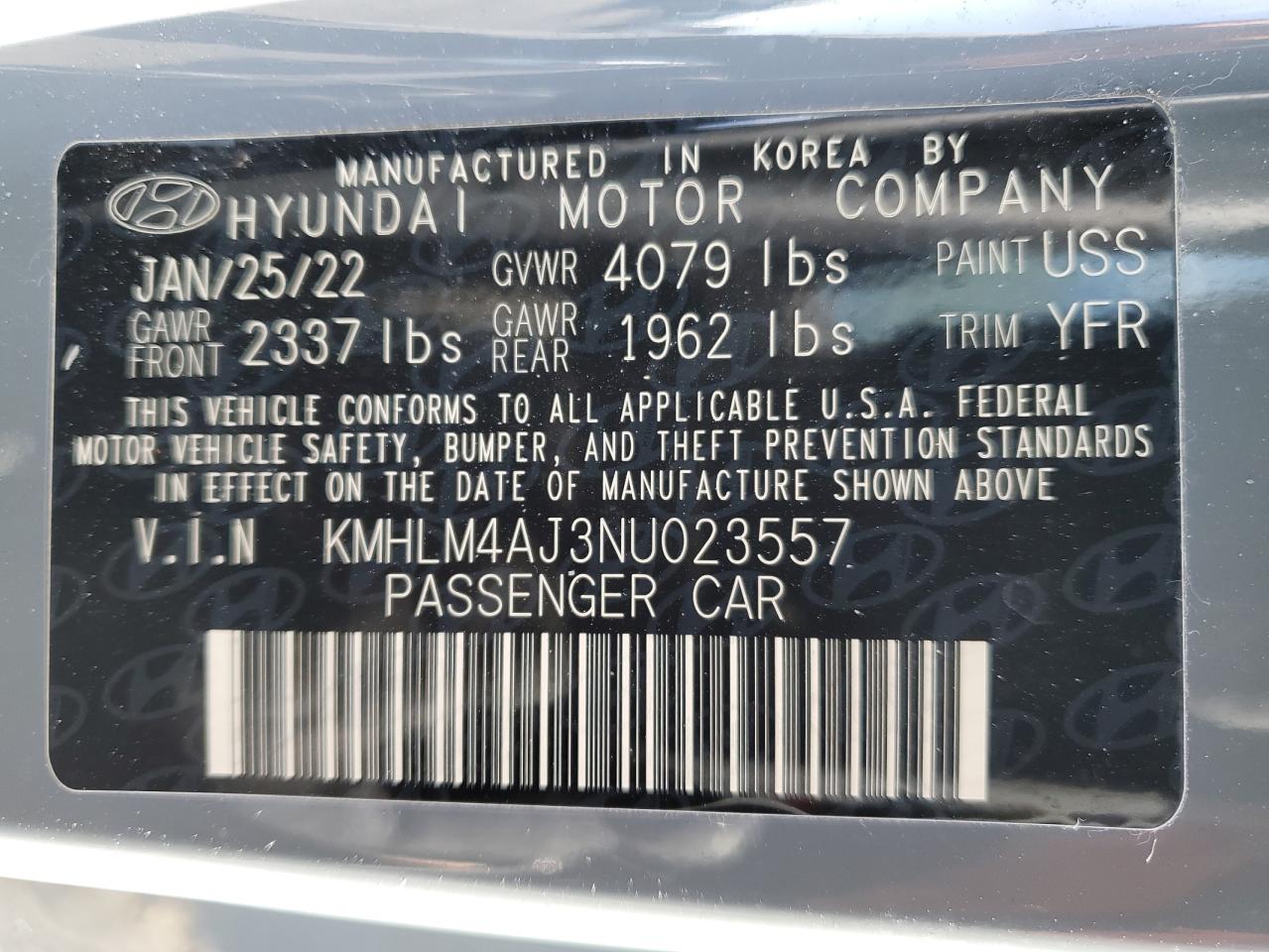 2022 HYUNDAI ELANTRA BLUE VIN:KMHLM4AJ3NU023557