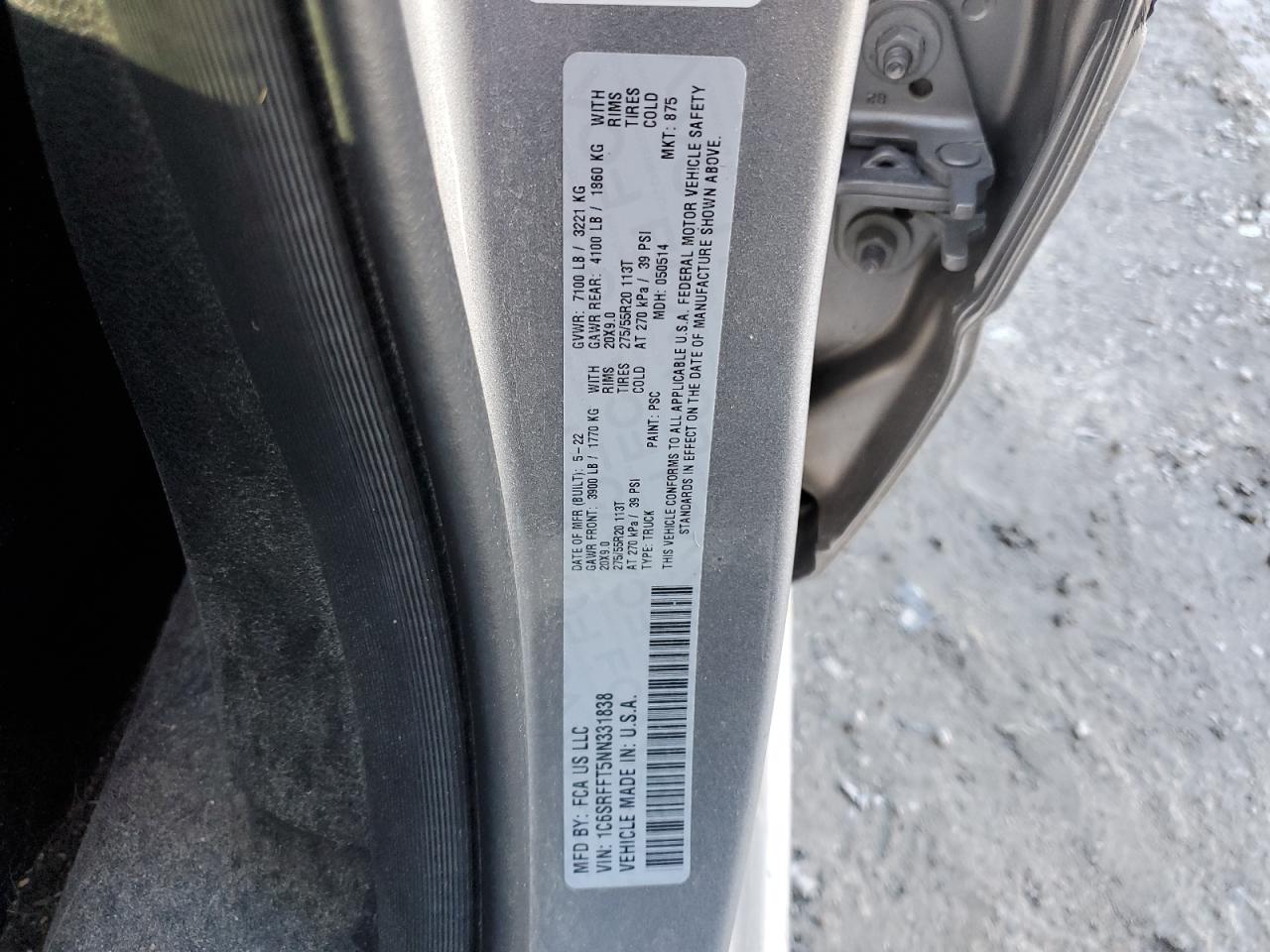 2022 RAM 1500 BIG HORN/LONE STAR VIN:1C6SRFFT5NN331838