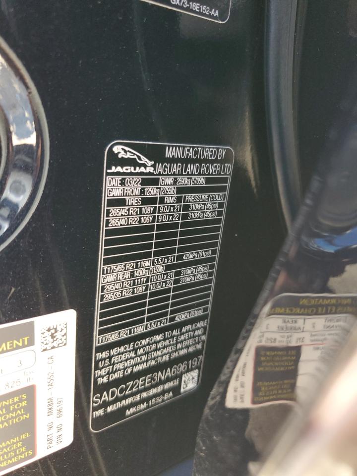 2022 JAGUAR F-PACE SVR VIN:SADCZ2EE3NA696197