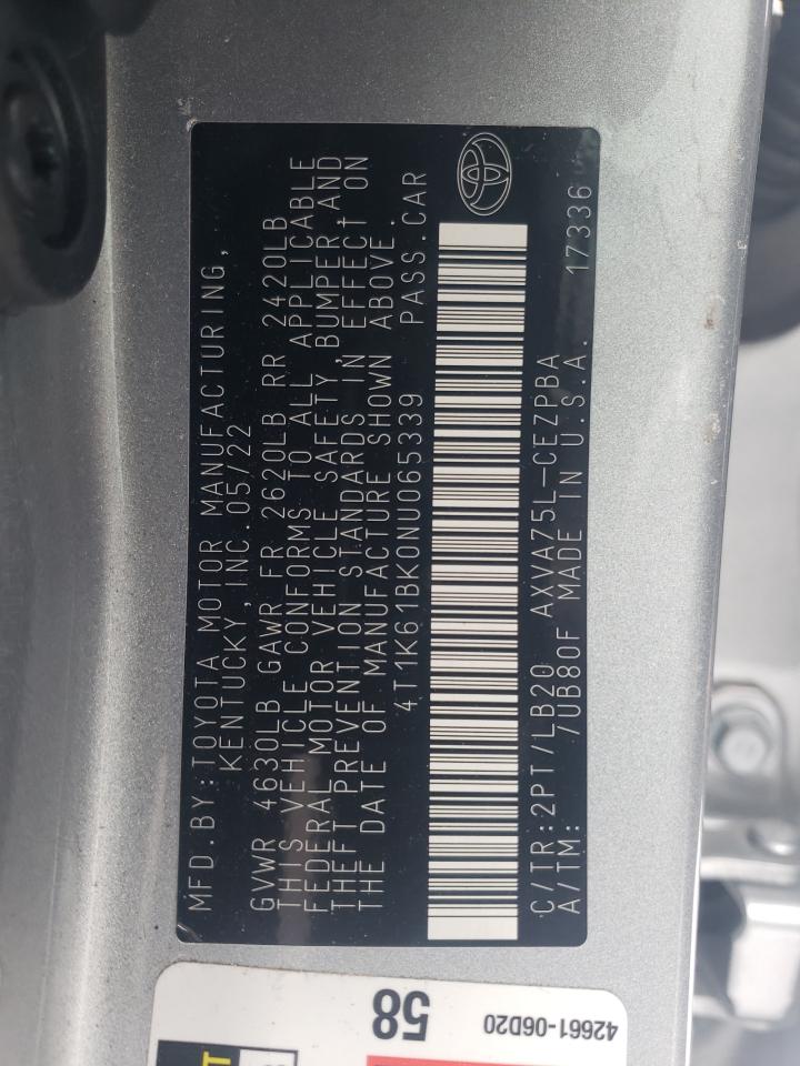 2022 TOYOTA CAMRY XSE VIN:4T1K61BK0NU065339