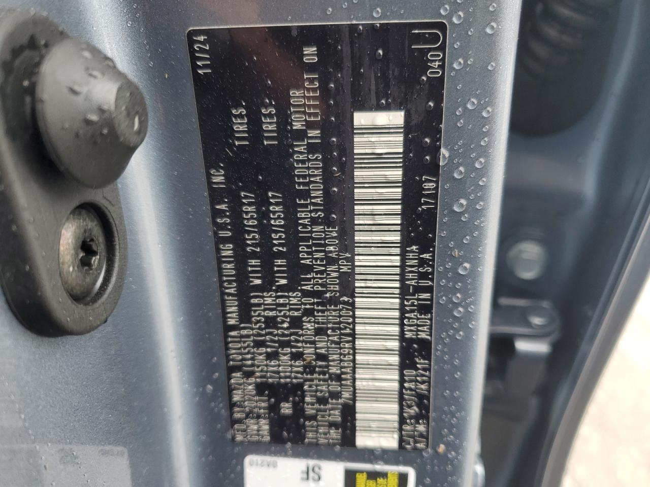 2024 TOYOTA COROLLA CROSS L VIN:7MUAAABG9RV120073