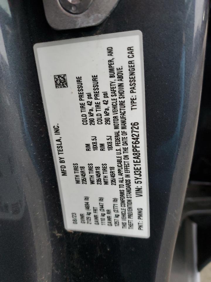 2023 TESLA MODEL 3 VIN:5YJ3E1EA8PF642726