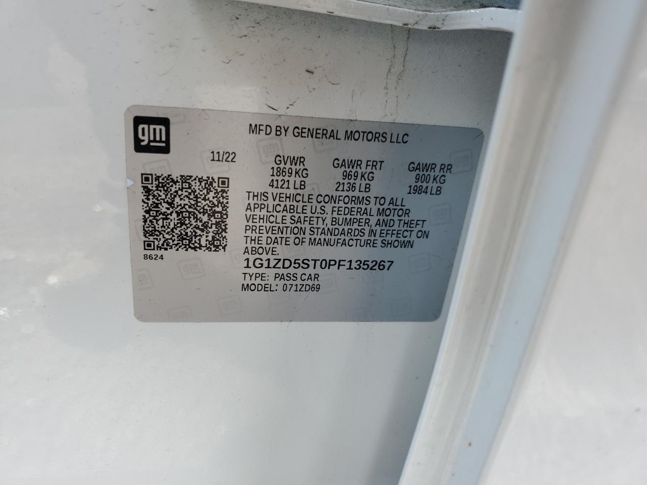 2023 CHEVROLET MALIBU LT VIN:1G1ZD5ST0PF135267