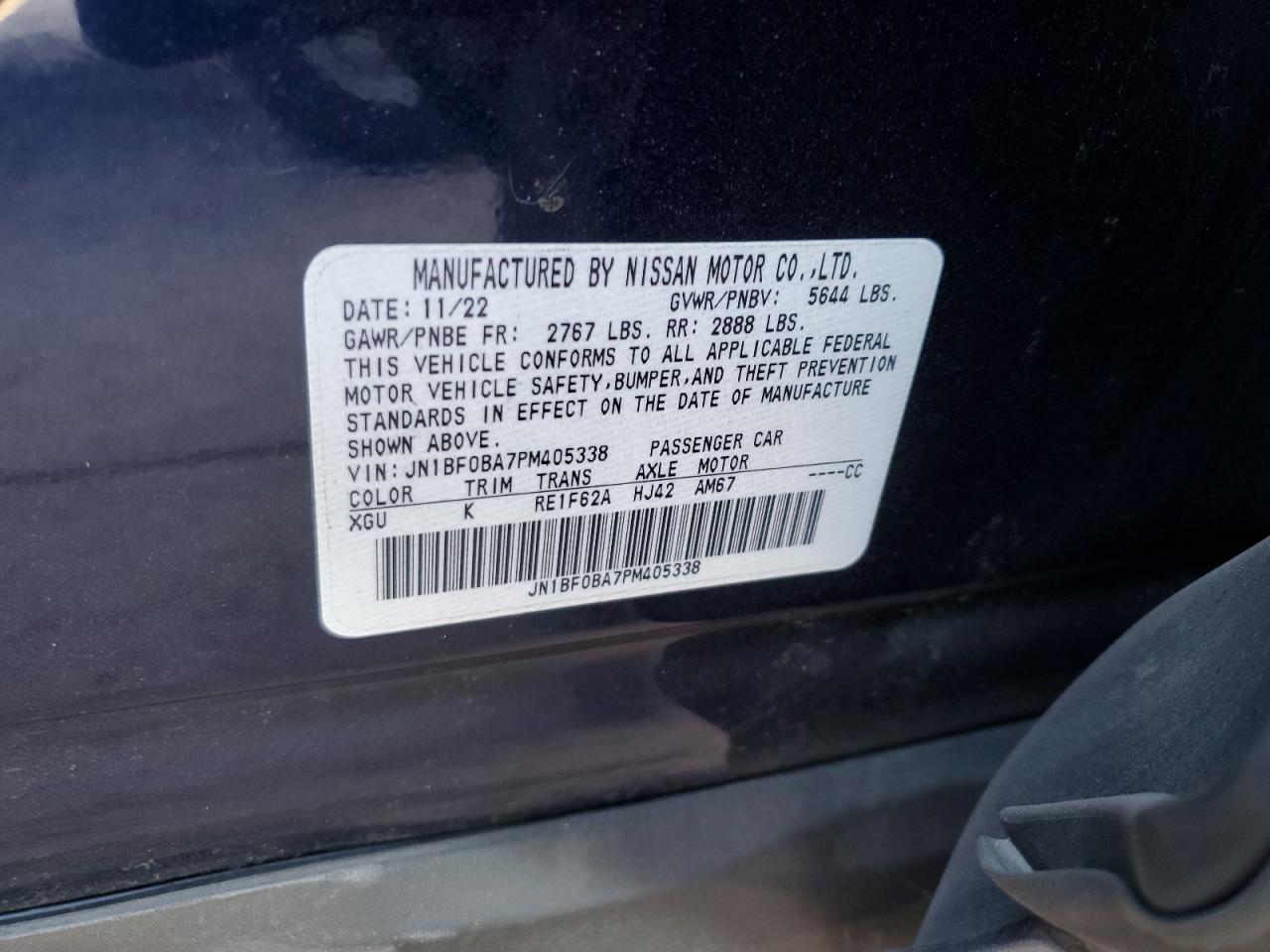 2023 NISSAN ARIYA EVOLVE+ VIN:JN1BF0BA7PM405338