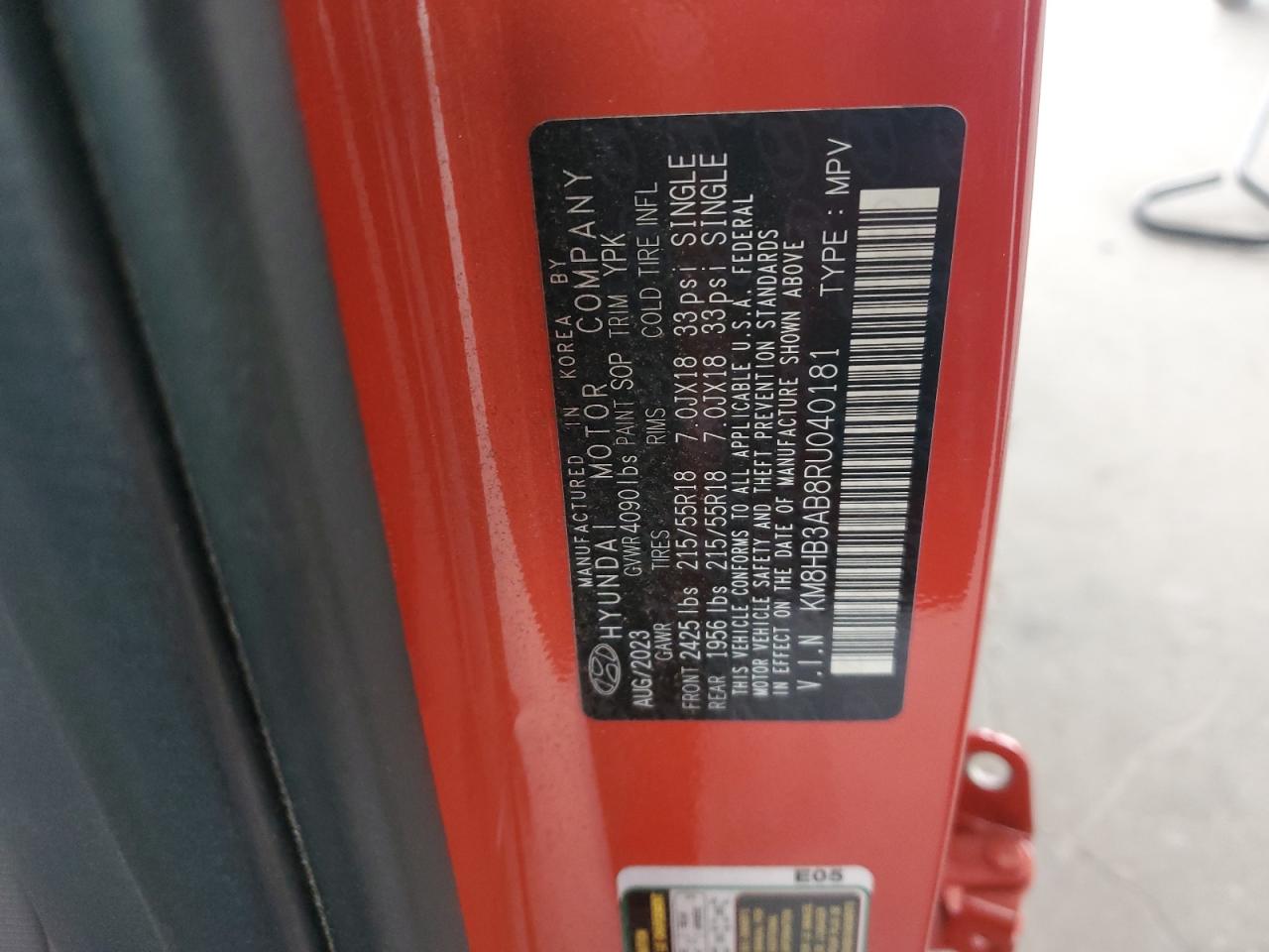 2024 HYUNDAI KONA SEL VIN:KM8HB3AB8RU040181