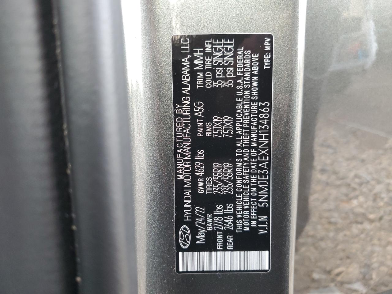 2022 HYUNDAI TUCSON LIMITED VIN:5NMJE3AEXNH134863