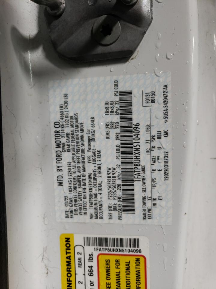 2022 FORD MUSTANG VIN:1FATP8UHXN5104096