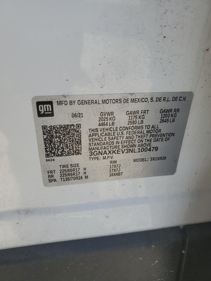 2022 CHEVROLET EQUINOX LT VIN:3GNAXKEV3NL100479