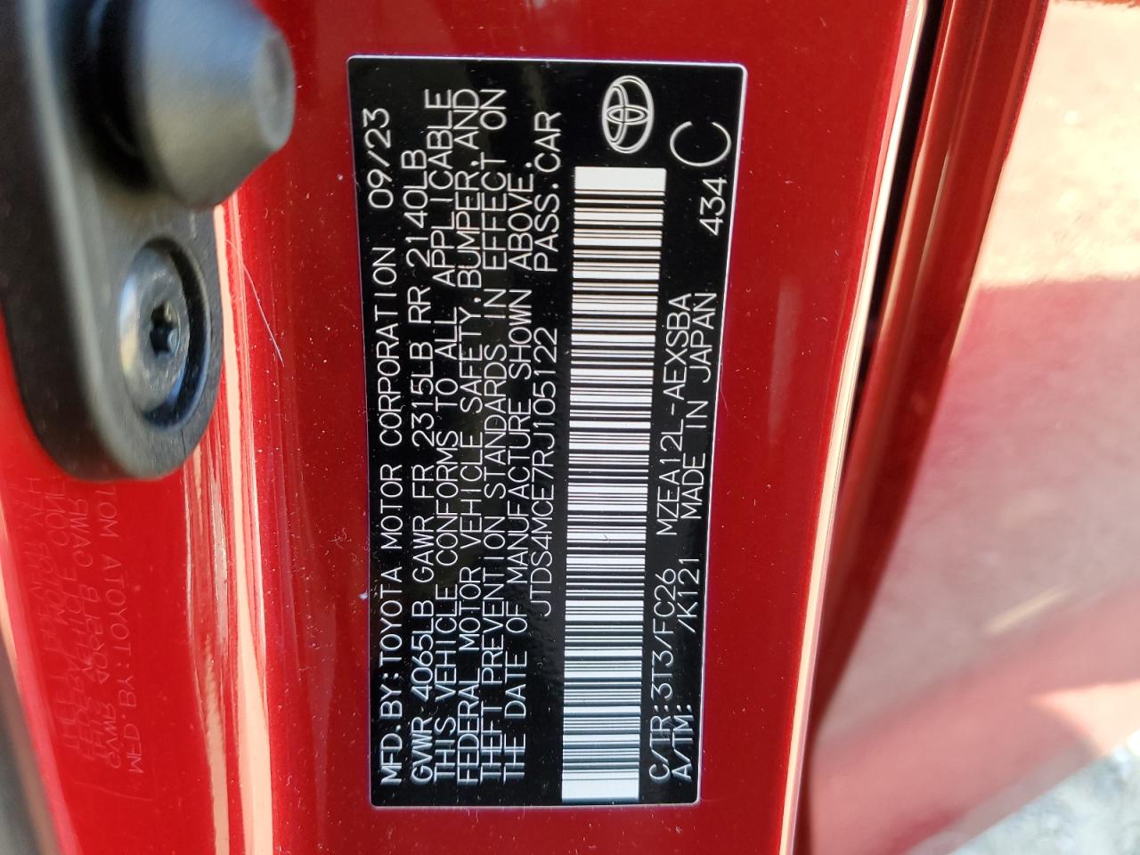 2024 TOYOTA COROLLA SE VIN:JTDS4MCE7RJ105122