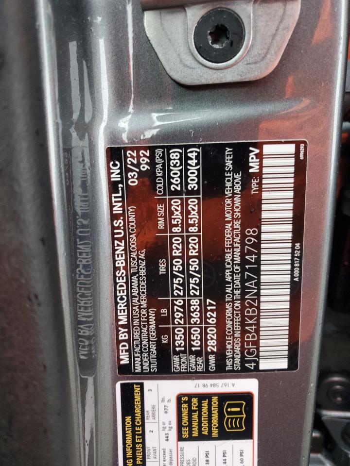 2022 MERCEDES-BENZ GLE 350 4MATIC VIN:4JGFB4KB2NA714798