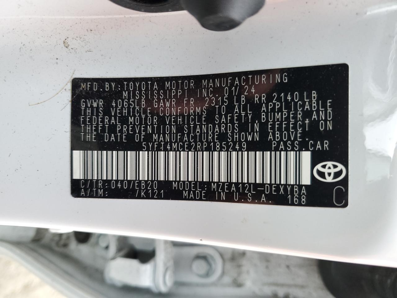 2024 TOYOTA COROLLA XSE VIN:5YFT4MCE2RP185249