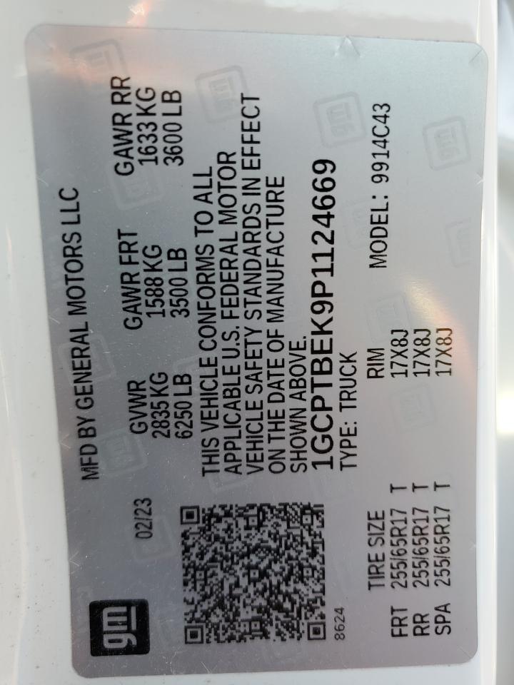 2023 CHEVROLET COLORADO VIN:1GCPTBEK9P1124669